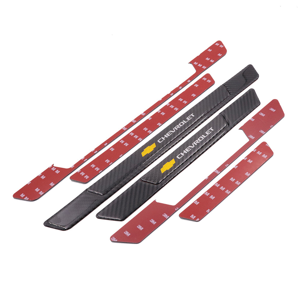 Brand New 4PCS Universal Chevrolet Real Carbon Fiber Black Car Door Scuff Sill Cover Panel Step Protector