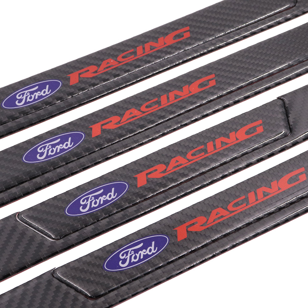 Brand New 4PCS Universal Ford Racing Real Carbon Fiber Black Car Door Scuff Sill Cover Panel Step Protector