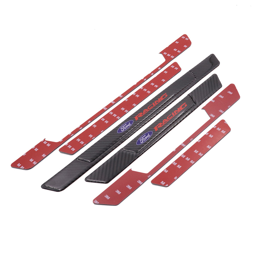 Brand New 4PCS Universal Ford Racing Real Carbon Fiber Black Car Door Scuff Sill Cover Panel Step Protector