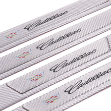 Load image into Gallery viewer, Brand New 4PCS Universal Cadillac Real Carbon Fiber Silver Car Door Scuff Sill Cover Panel Step Protector