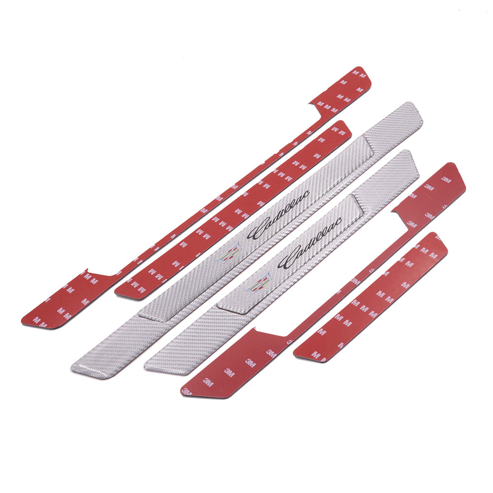 Brand New 4PCS Universal Cadillac Real Carbon Fiber Silver Car Door Scuff Sill Cover Panel Step Protector