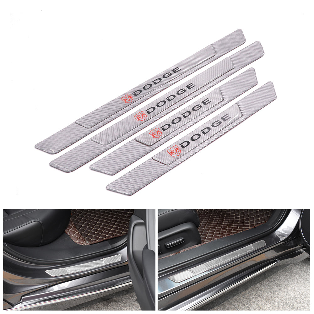 Brand New 4PCS Universal Dodge Real Carbon Fiber Silver Car Door Scuff Sill Cover Panel Step Protector