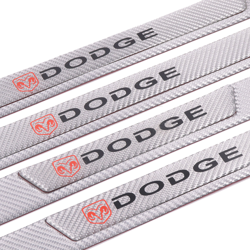 Brand New 4PCS Universal Dodge Real Carbon Fiber Silver Car Door Scuff Sill Cover Panel Step Protector