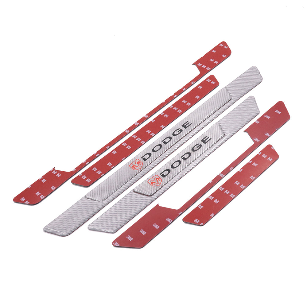 Brand New 4PCS Universal Dodge Real Carbon Fiber Silver Car Door Scuff Sill Cover Panel Step Protector