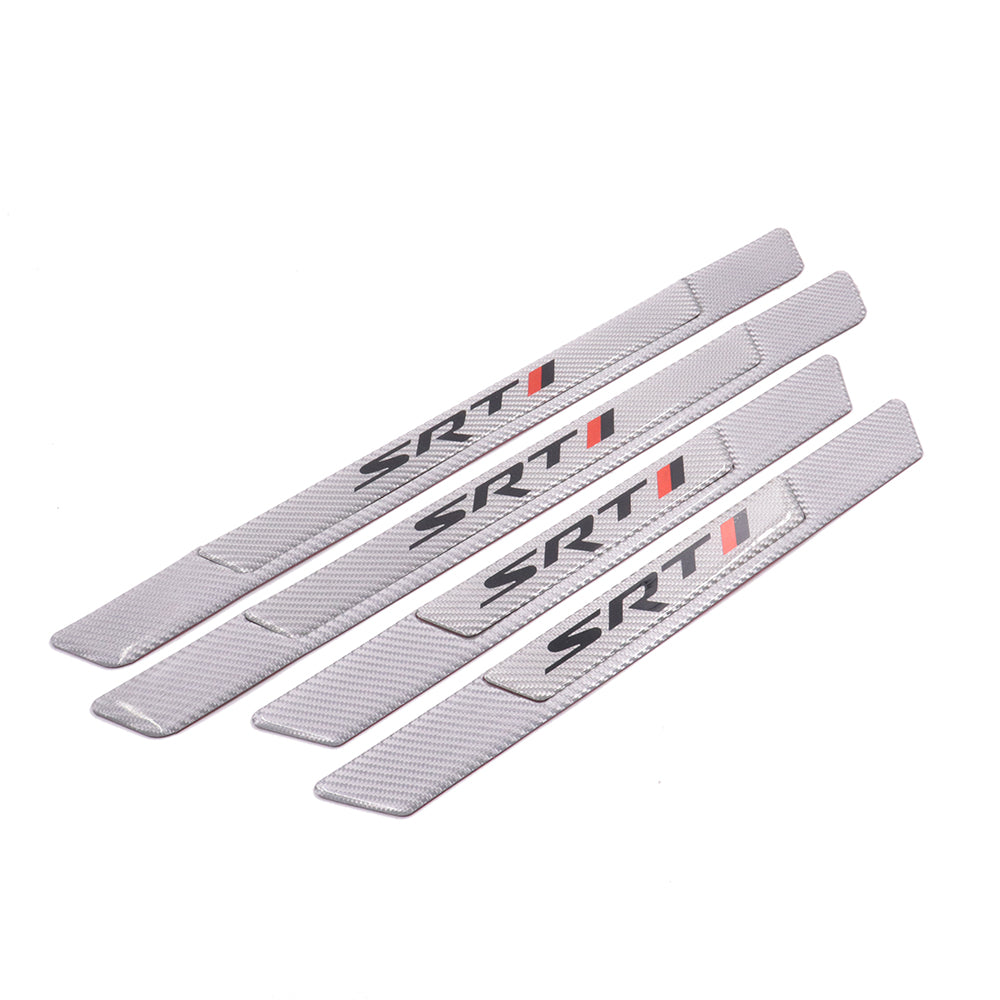 Brand New 4PCS Universal SRT Real Carbon Fiber Silver Car Door Scuff Sill Cover Panel Step Protector