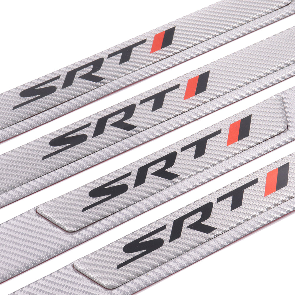 Brand New 4PCS Universal SRT Real Carbon Fiber Silver Car Door Scuff Sill Cover Panel Step Protector