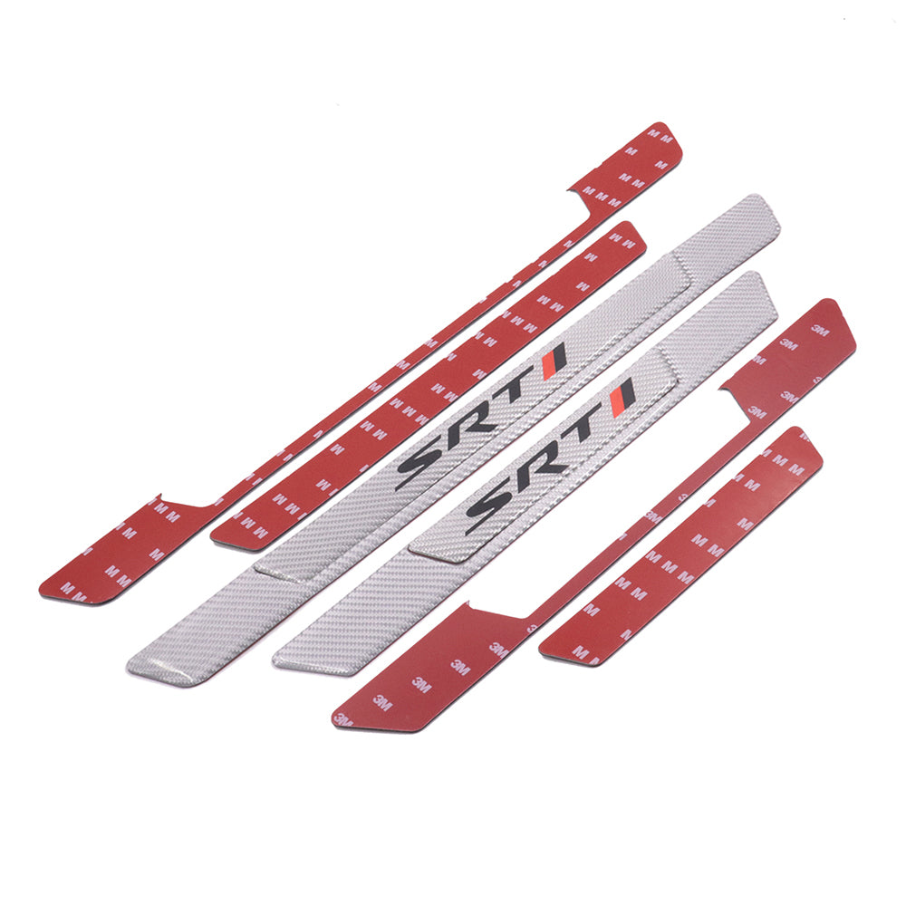 Brand New 4PCS Universal SRT Real Carbon Fiber Silver Car Door Scuff Sill Cover Panel Step Protector