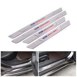 Brand New 4PCS Universal Ford Racing Real Carbon Fiber Silver Car Door Scuff Sill Cover Panel Step Protector