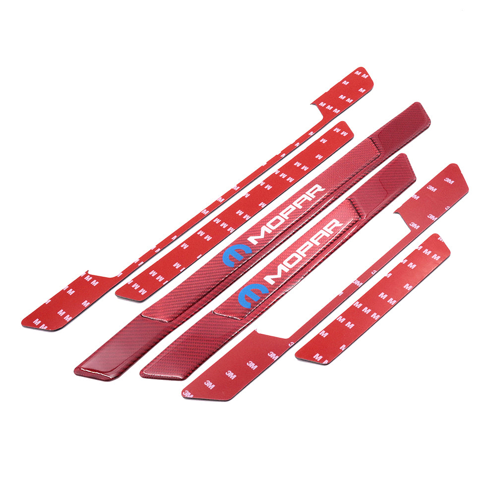 Brand New 4PCS Universal Mopar Real Carbon Fiber Red Car Door Scuff Sill Cover Panel Step Protector