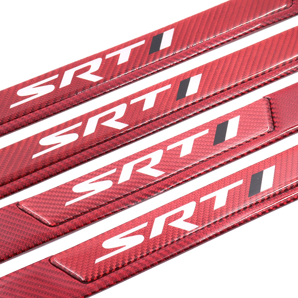 Brand New 4PCS Universal SRT Real Carbon Fiber Red Car Door Scuff Sill Cover Panel Step Protector