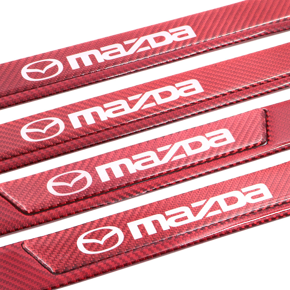 Brand New 4PCS Universal Mazda Real Carbon Fiber Red Car Door Scuff Sill Cover Panel Step Protector