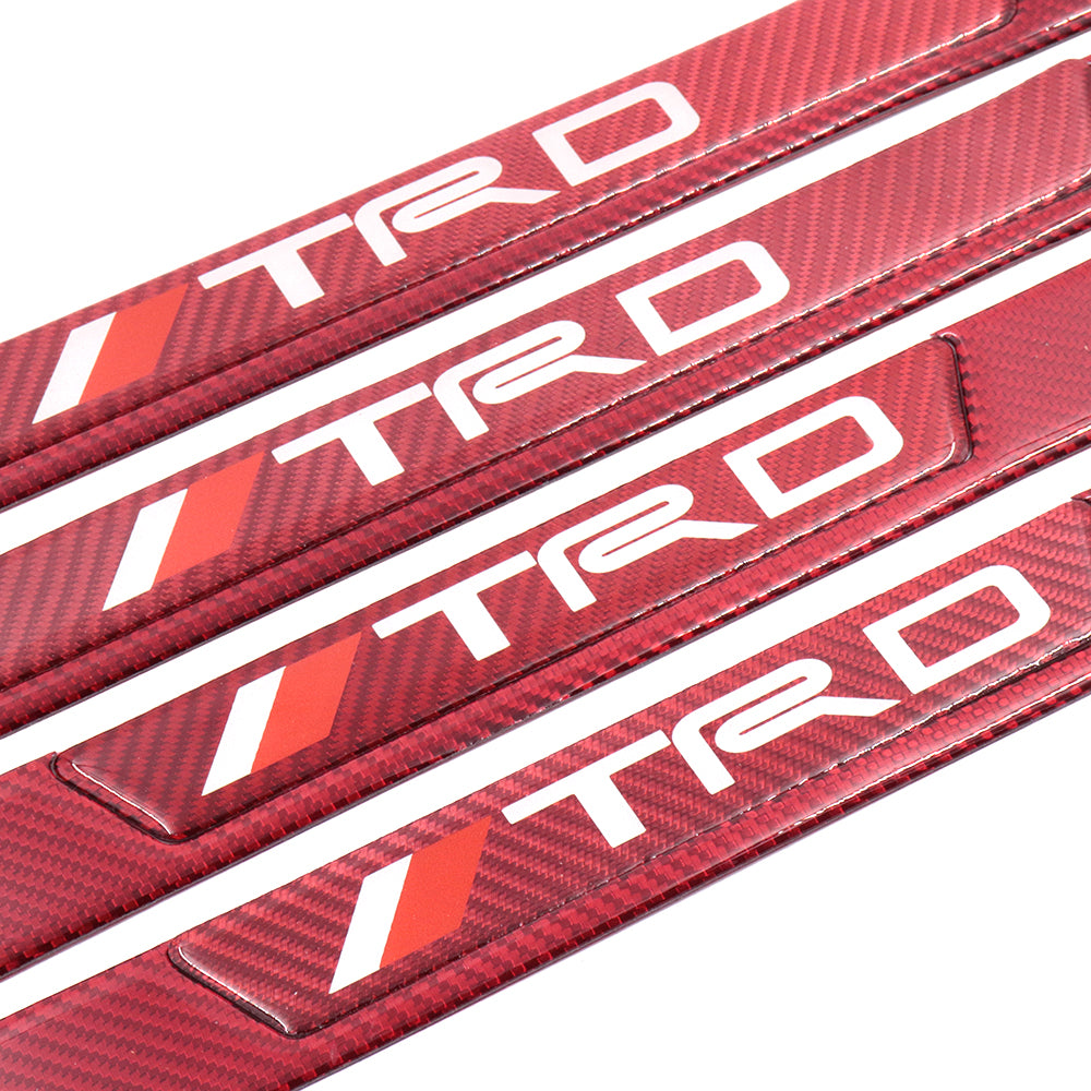 Brand New 4PCS Universal TRD Real Carbon Fiber Red Car Door Scuff Sill Cover Panel Step Protector