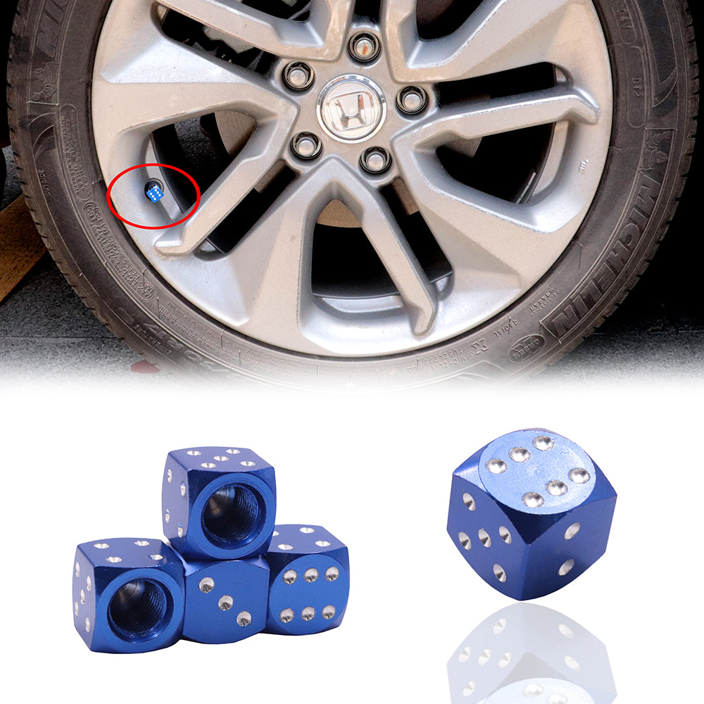 Brand New 4PCS Blue Dice Tire/Wheel Stem Air Valve CAPS Covers Set Universal Fitment