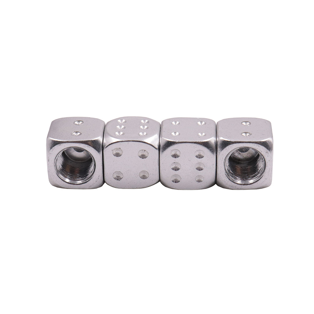 Brand New 4PCS Silver Dice Tire/Wheel Stem Air Valve CAPS Covers Set Universal Fitment