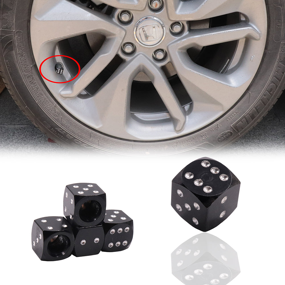 Brand New 4PCS Black Dice Tire/Wheel Stem Air Valve CAPS Covers Set Universal Fitment