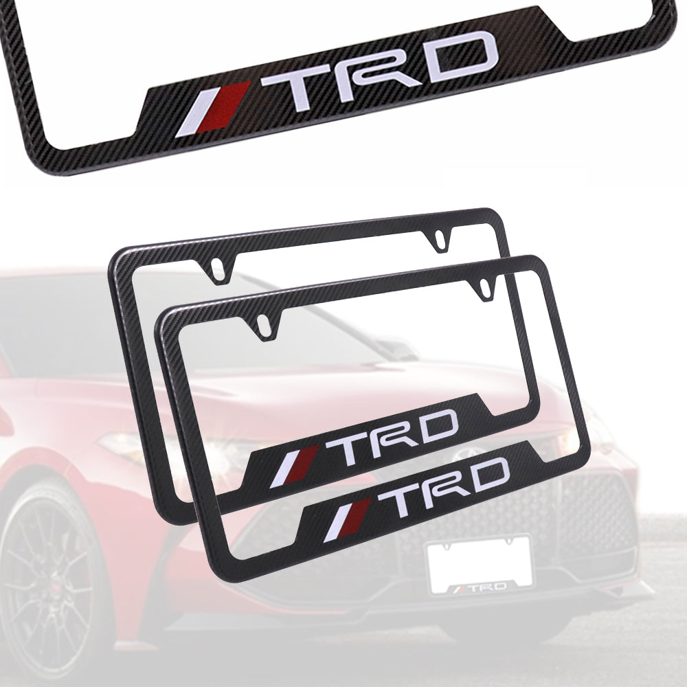 Brand New Universal 2PCS TRD Metal Carbon Fiber Style License Plate Frame