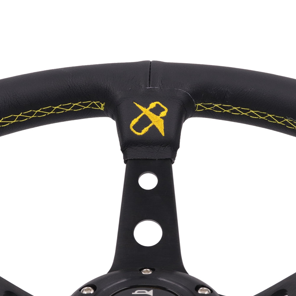 Brand New 330mm 13" Vertex Leather Deep Dish Steering Wheel OMP MOMO Racing Yellow Stitch