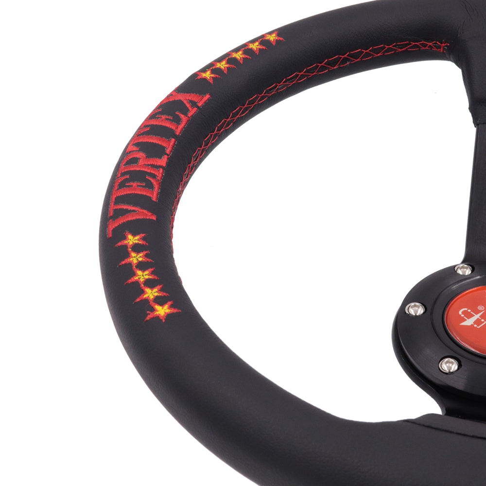 Brand New 330mm 13" Vertex Leather Deep Dish Steering Wheel OMP MOMO Racing Red Stitch