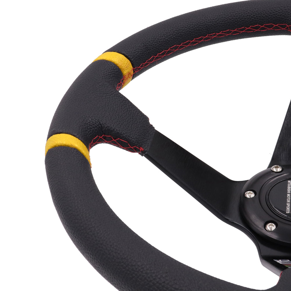 Brand New 350mm 14" Deep Dish Racing Mugen Black Steering Wheel PVC Leather Black Spoke