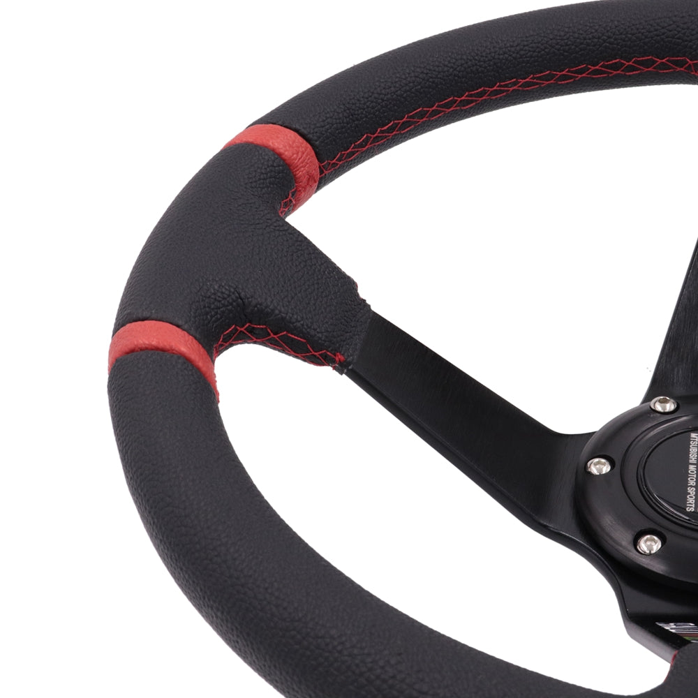 Brand New 350mm 14" Deep Dish Racing Mugen Black Steering Wheel PVC Leather Black Spoke