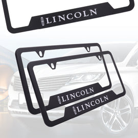 Brand New Universal 2PCS Lincoln Metal Black License Plate Frame