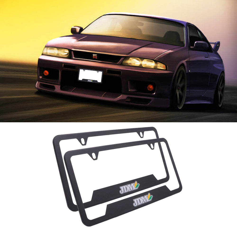 Brand New Universal 2PCS JDM BEGINNER LEAF Metal Black License Plate Frame