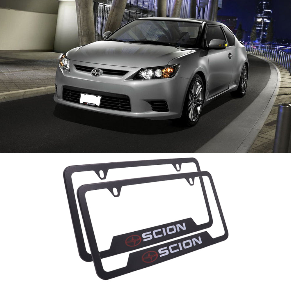 Brand New Universal 2PCS SCION Metal Black License Plate Frame