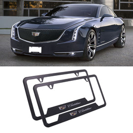 Brand New Universal 2PCS CADILLAC Metal Black License Plate Frame