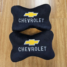 Load image into Gallery viewer, BRAND NEW 2PCS CHEVROLET BONE SHAPE BLACK FABRIC SOFT TOUCH CAR SEAT NECK PILLOWS HEADREST CUSHION PAD