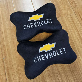 BRAND NEW 2PCS CHEVROLET BONE SHAPE BLACK FABRIC SOFT TOUCH CAR SEAT NECK PILLOWS HEADREST CUSHION PAD