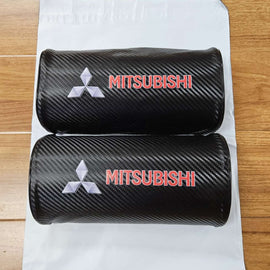 Brand New 2PCS JDM MITSUBISHI Carbon Fiber Car Seat Neck Cushion Pillow Headrest Pad