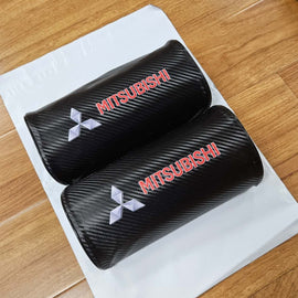 Brand New 2PCS JDM MITSUBISHI Carbon Fiber Car Seat Neck Cushion Pillow Headrest Pad