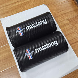 Brand New 2PCS JDM Ford Mustang Carbon Fiber Car Seat Neck Cushion Pillow Headrest Pad