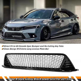 BRAND NEW 2022-2024 HONDA CIVIC TYPE-R FL5 STYLE GLOSS BLACK FRONT LOWER GRILLE GRILL