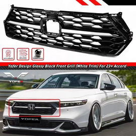 BRAND NEW 2023-2025 HONDA ACCORD 11TH GEN YOFER GLOSS BLACK FRONT BUMPER MESH GRILL GRILLE - PEARL WHITE TRIM