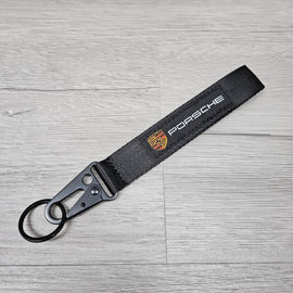 BRAND NEW PORSCHE Black Racing Keychain Metal key Ring Hook Strap Lanyard Universal