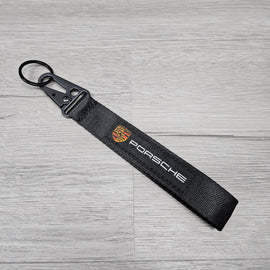 BRAND NEW PORSCHE Black Racing Keychain Metal key Ring Hook Strap Lanyard Universal