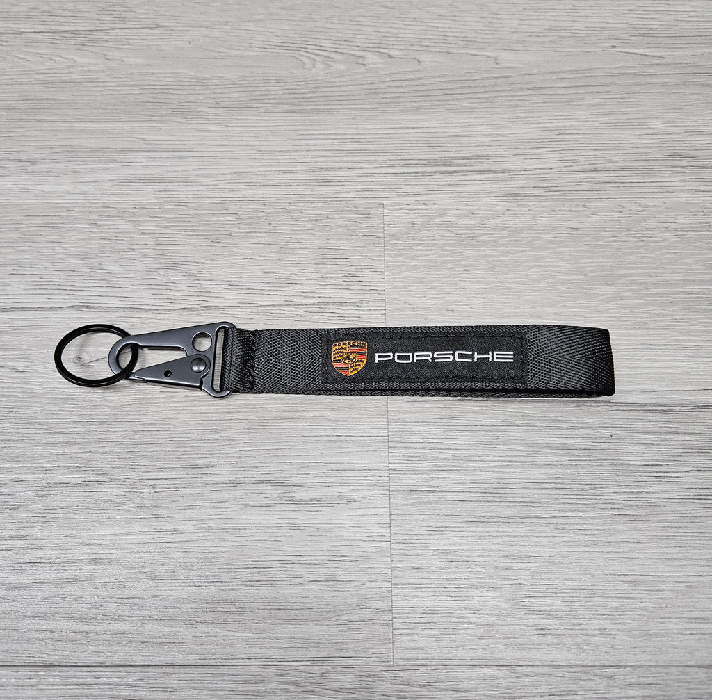 BRAND NEW PORSCHE Black Racing Keychain Metal key Ring Hook Strap Lanyard Universal