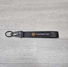 Load image into Gallery viewer, BRAND NEW PORSCHE Black Racing Keychain Metal key Ring Hook Strap Lanyard Universal