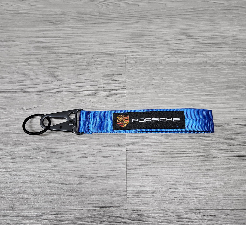 BRAND NEW PORSCHE Blue Racing Keychain Metal key Ring Hook Strap Lanyard Universal