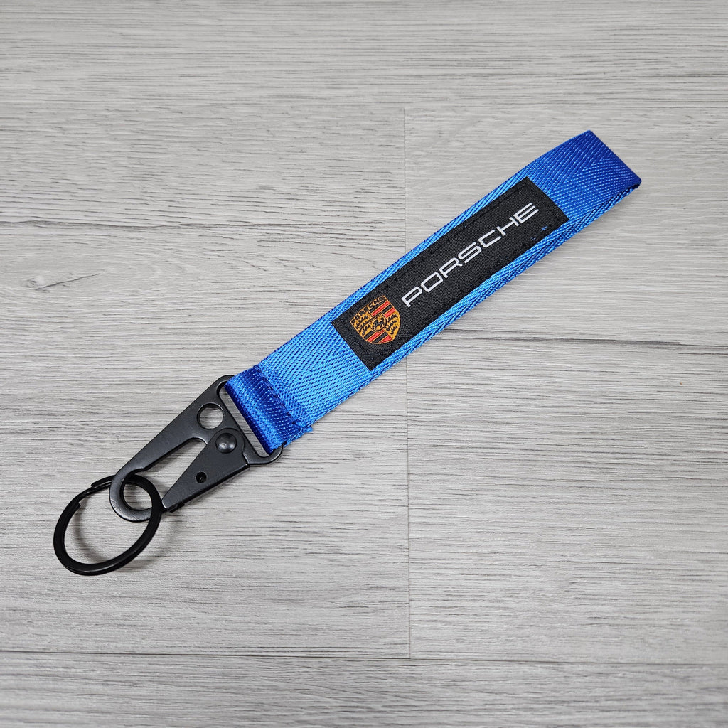 BRAND NEW PORSCHE Blue Racing Keychain Metal key Ring Hook Strap Lanyard Universal