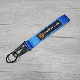 BRAND NEW PORSCHE Blue Racing Keychain Metal key Ring Hook Strap Lanyard Universal