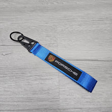 Load image into Gallery viewer, BRAND NEW PORSCHE Blue Racing Keychain Metal key Ring Hook Strap Lanyard Universal