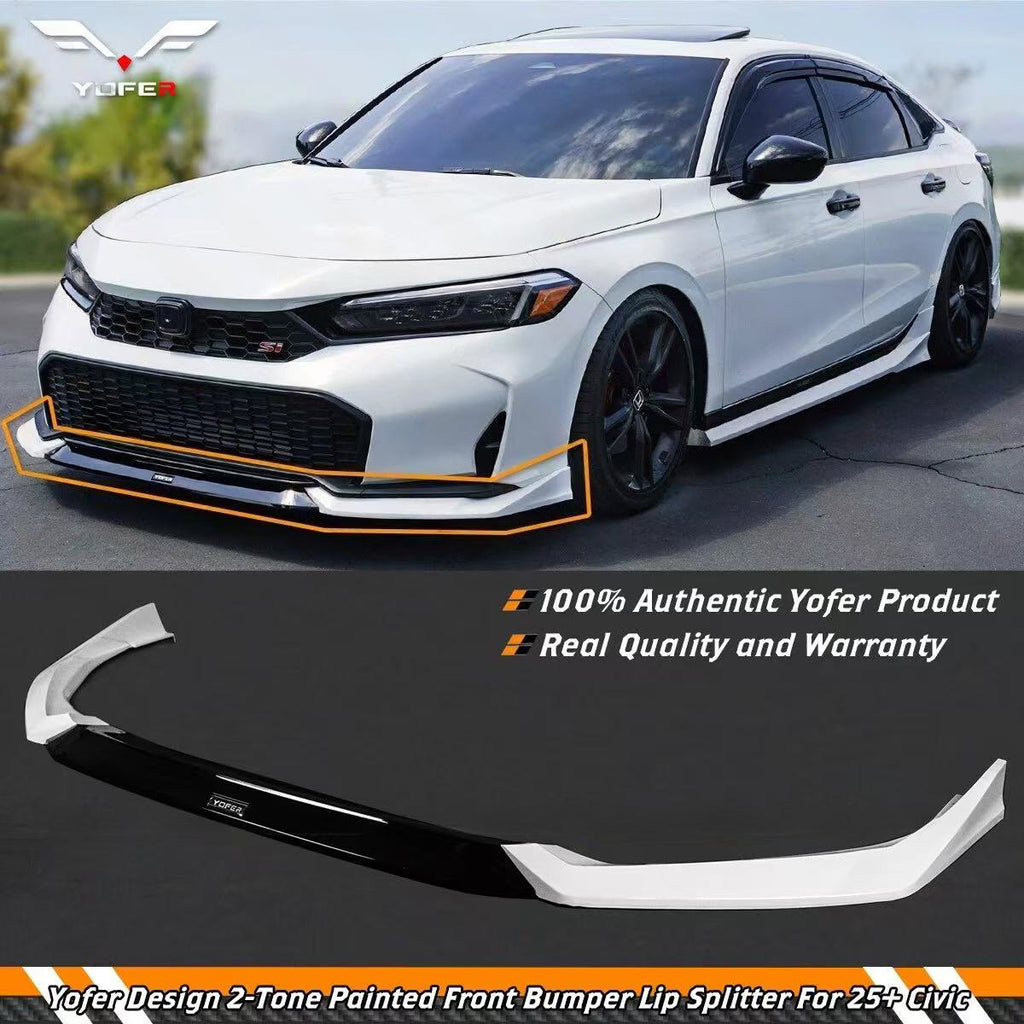 BRAND NEW 3PCS 2025-2026 Honda Civic 11th Gen Yofer Pearl White Black 2 Tone Bumper Lip Splitter Kit
