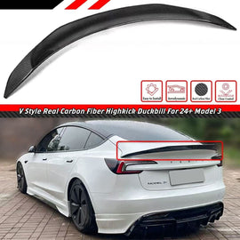 Brand New 2024-2026 Tesla Model 3 Highland V Style Real Carbon Fiber High Kick Trunk Spoiler Wing