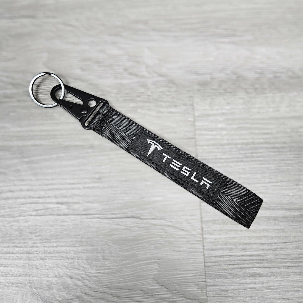 BRAND NEW TESLA BLACK Racing Keychain Metal key Ring Hook Strap Lanyard Universal