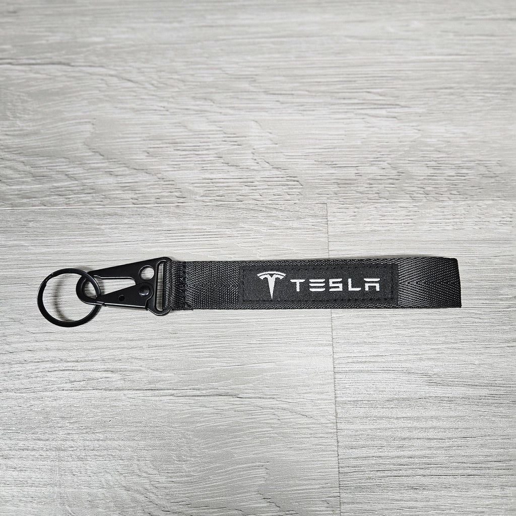 BRAND NEW TESLA BLACK Racing Keychain Metal key Ring Hook Strap Lanyard Universal