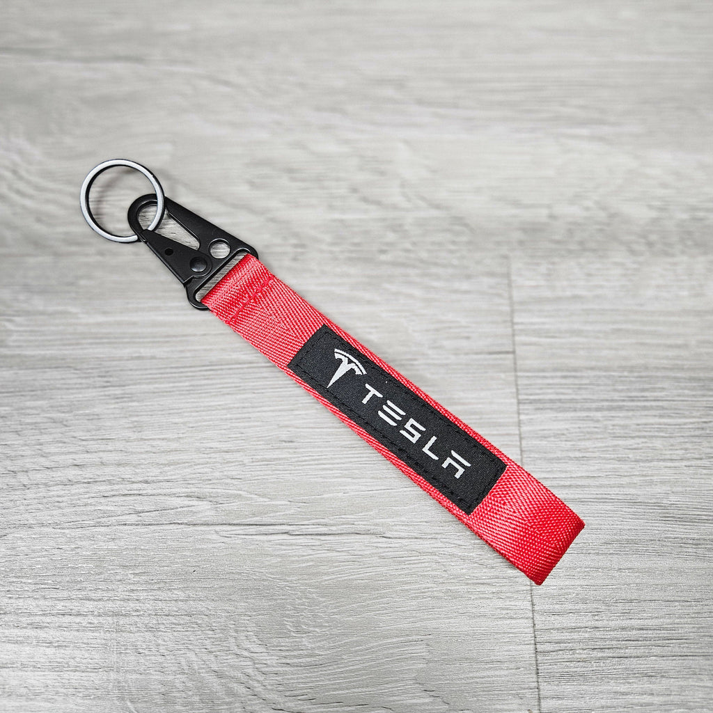 BRAND NEW TESLA RED Racing Keychain Metal key Ring Hook Strap Lanyard Universal