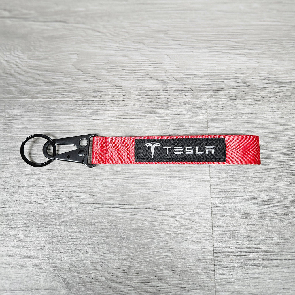 BRAND NEW TESLA RED Racing Keychain Metal key Ring Hook Strap Lanyard Universal