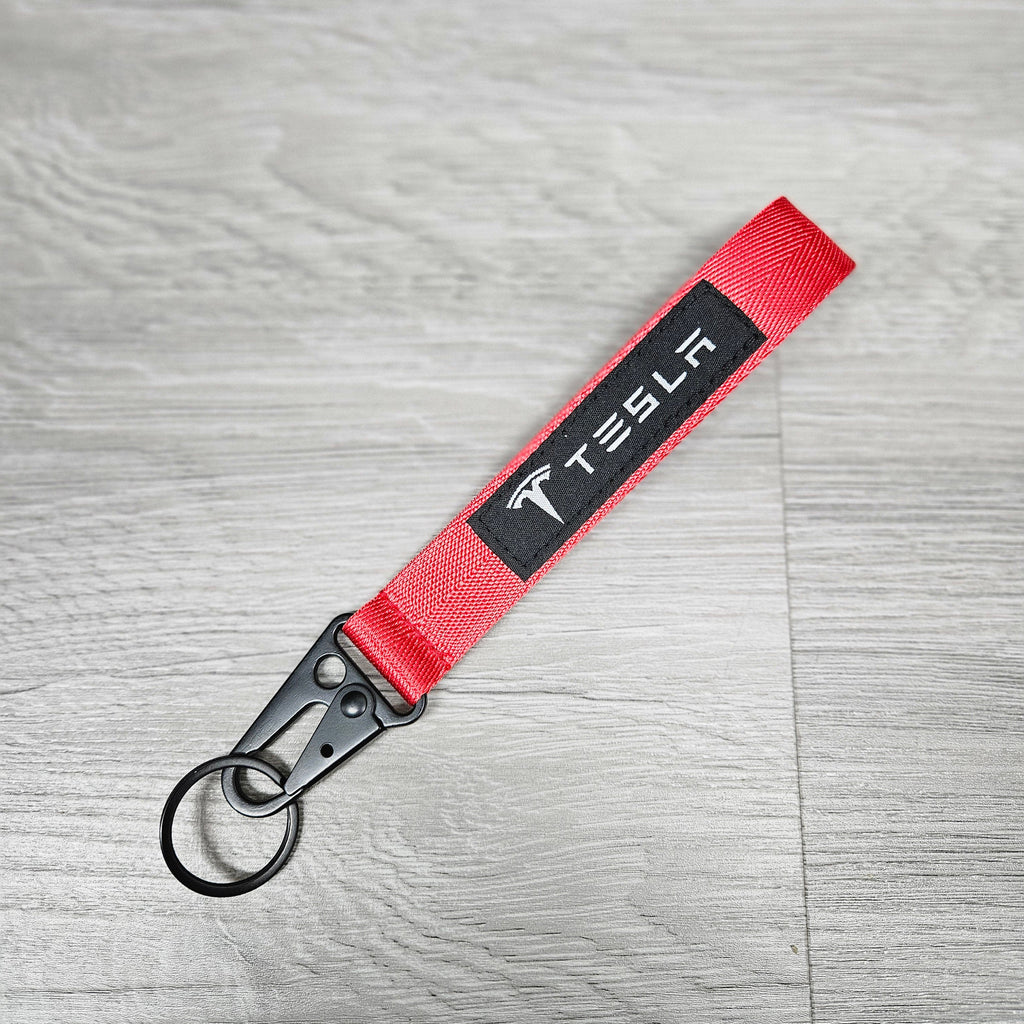 BRAND NEW TESLA RED Racing Keychain Metal key Ring Hook Strap Lanyard Universal